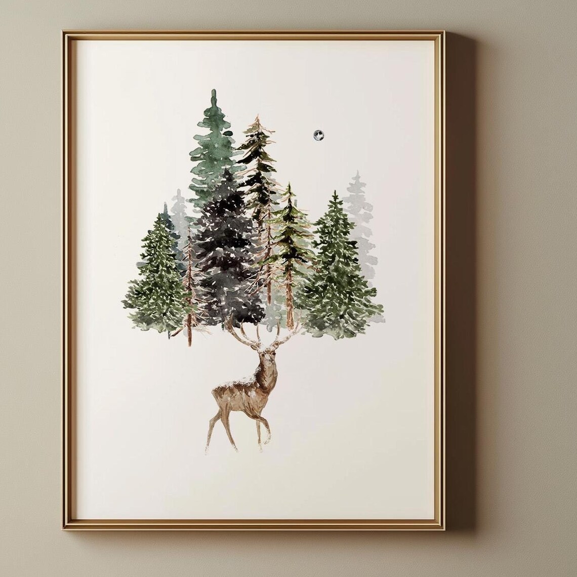 Christmas Deer Wall Art, Winter Wonderland Art Print