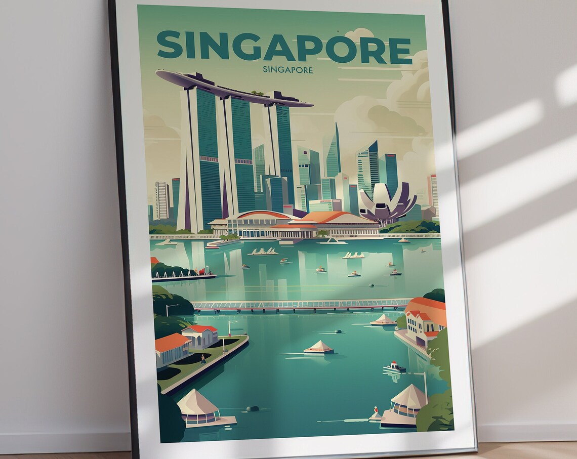 Singapore Vintage Marina Bay Sands Travel Poster Retro City Art - Image 2
