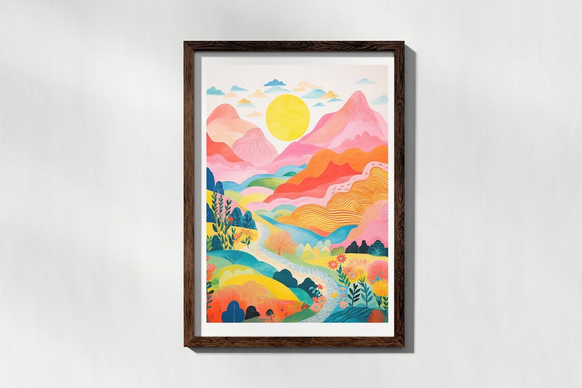 Colorful Mountain Art Print, Abstract Kids Room Decor