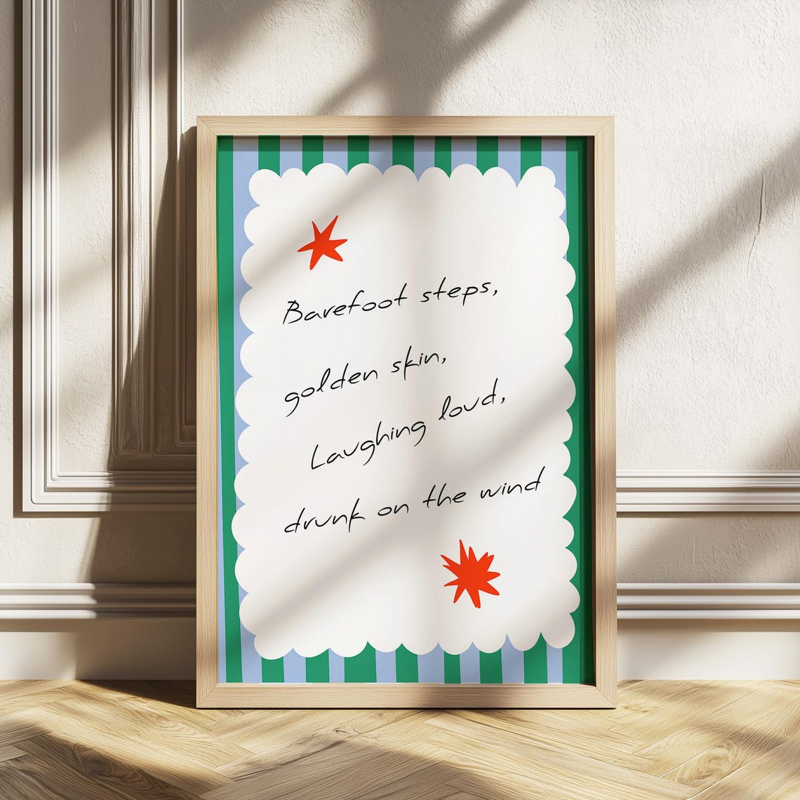 Barefoot Steps Golden Skin Summer Poem Quote Poster Green Stripes