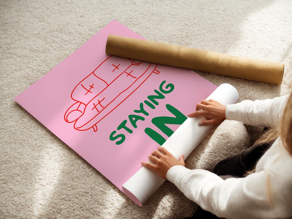 Staying In Cozy Sofa Night Pink Retro Homebody Fun Quote Poster
