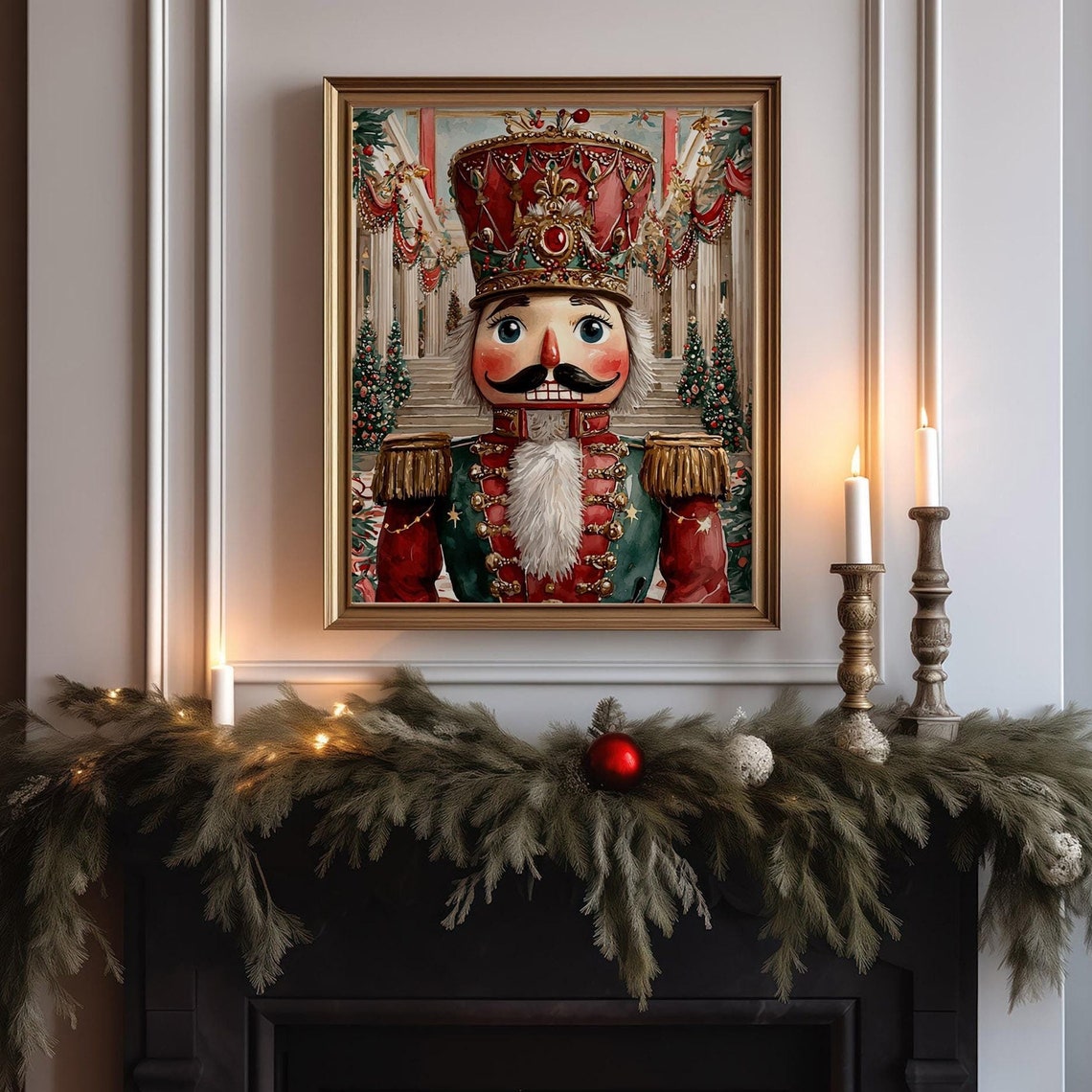 Vintage Nutcracker Soldier Christmas Palace Portrait Holiday Wall Art