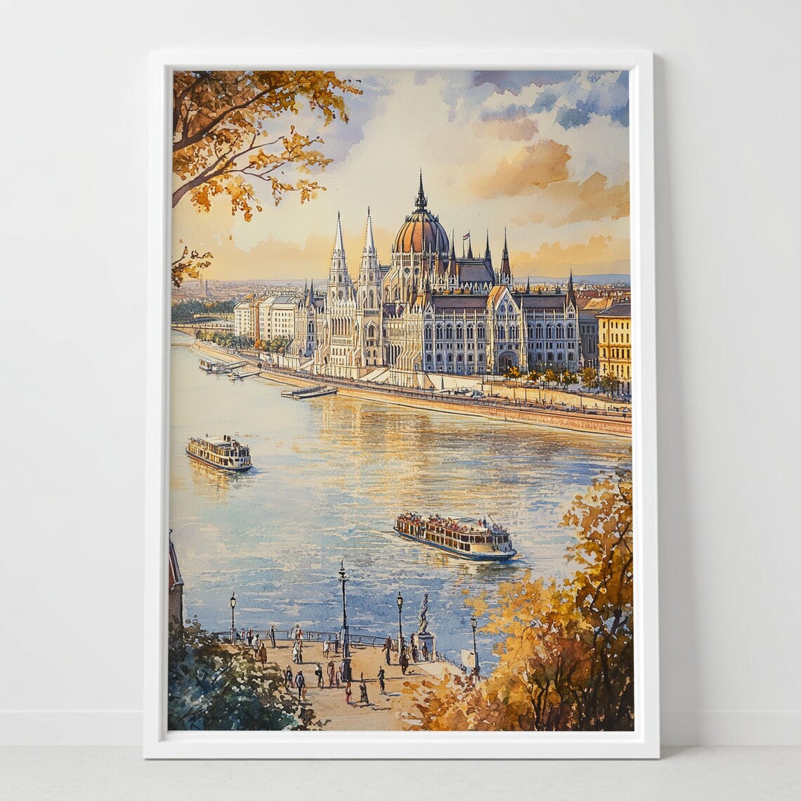 Budapest Hungary Parliament Building Sunset Danube Watercolor Poster
