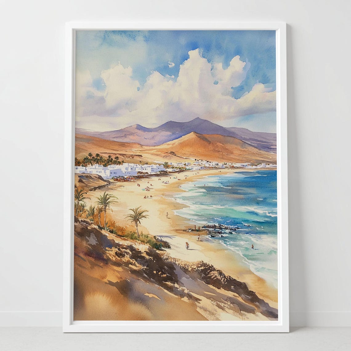 Fuerteventura Spain Beach Watercolor Seaside Palms Ocean Poster