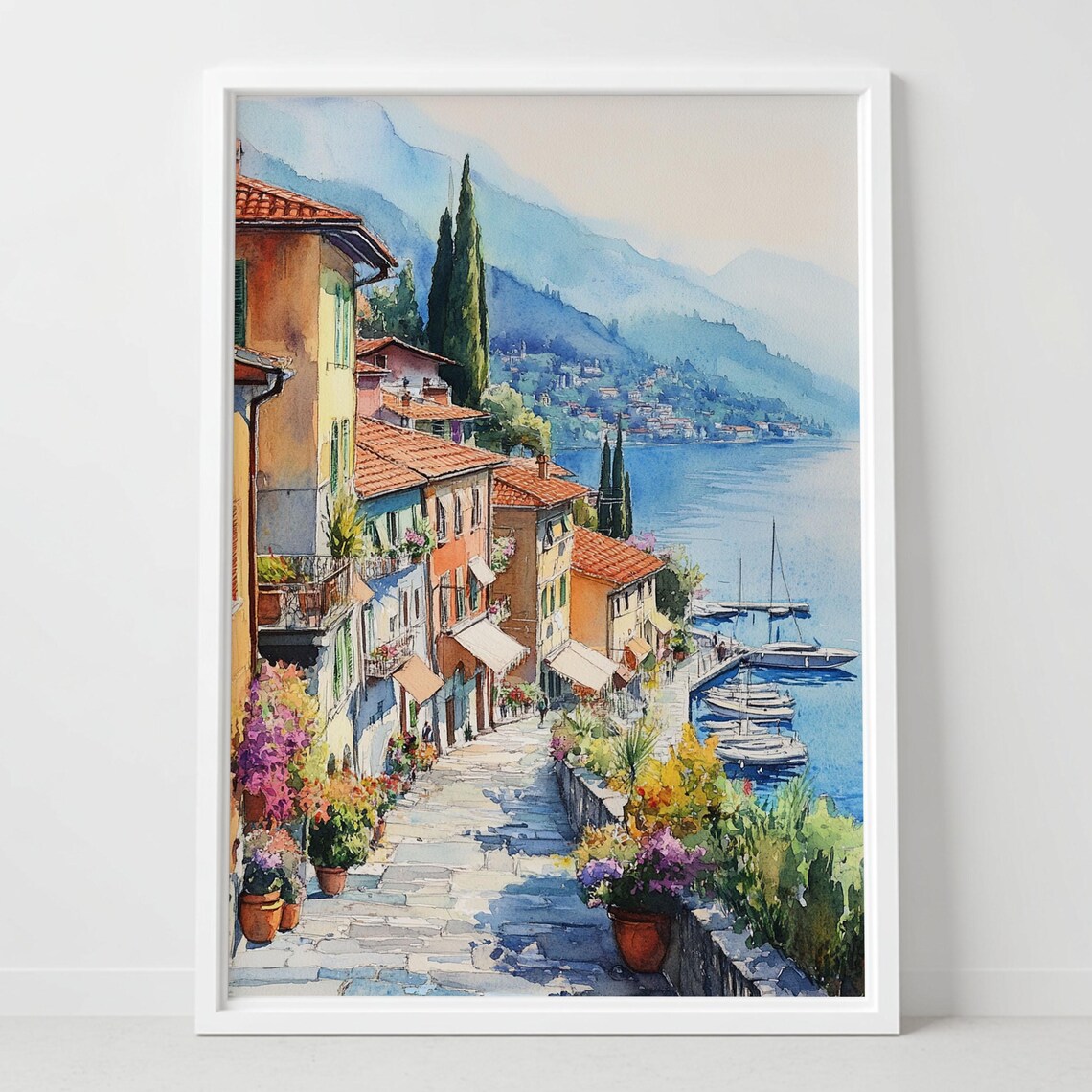 Varenna Italy Watercolor Print, Lake Como Travel Poster