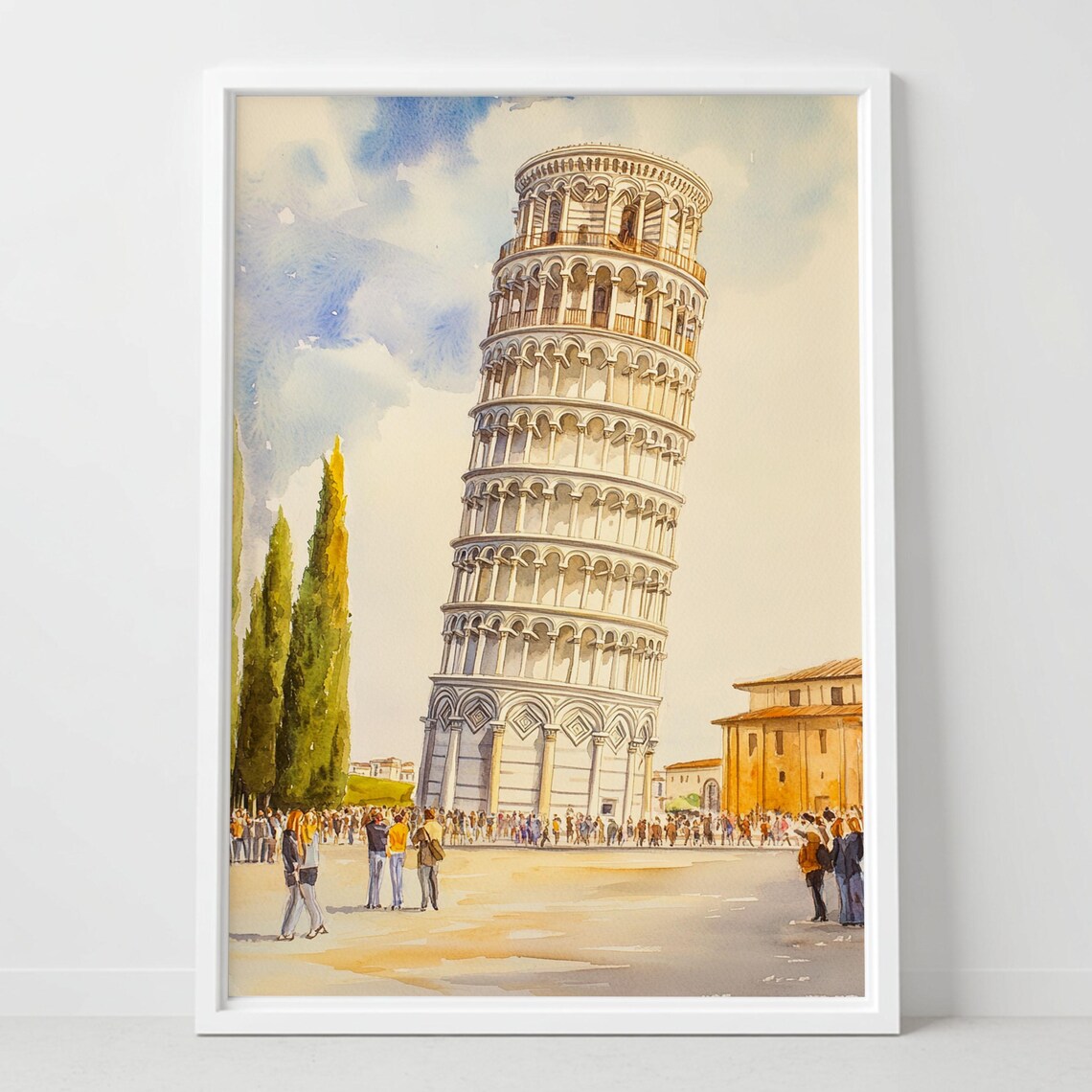 Leaning Tower Of Pisa Italy Watercolor Travel Landmark Poster
