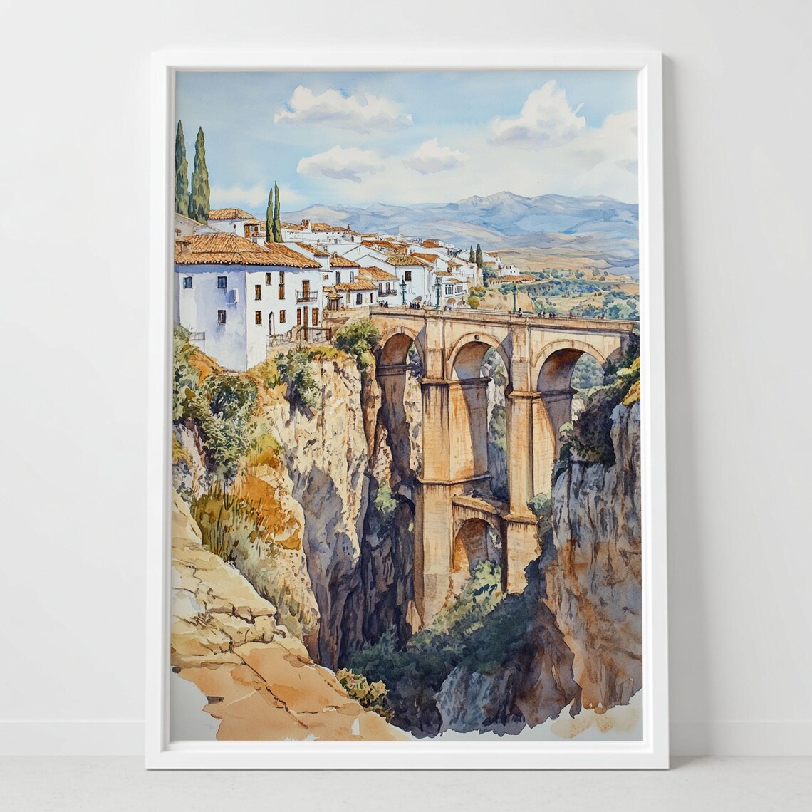 Ronda Spain Watercolor Art Print, Puente Nuevo