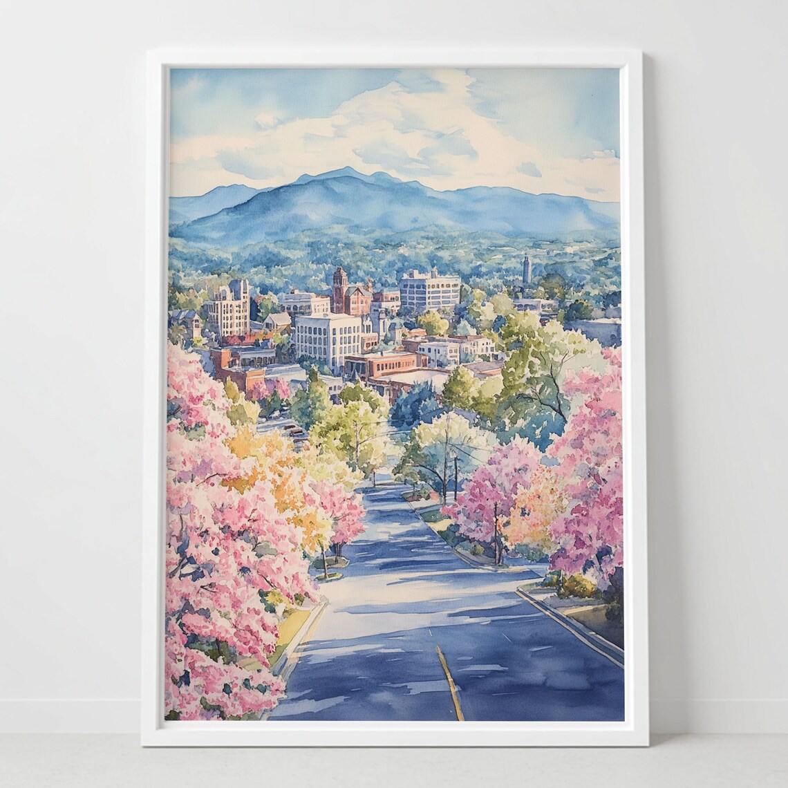 Asheville North Carolina Mountain City Spring Watercolor Poster