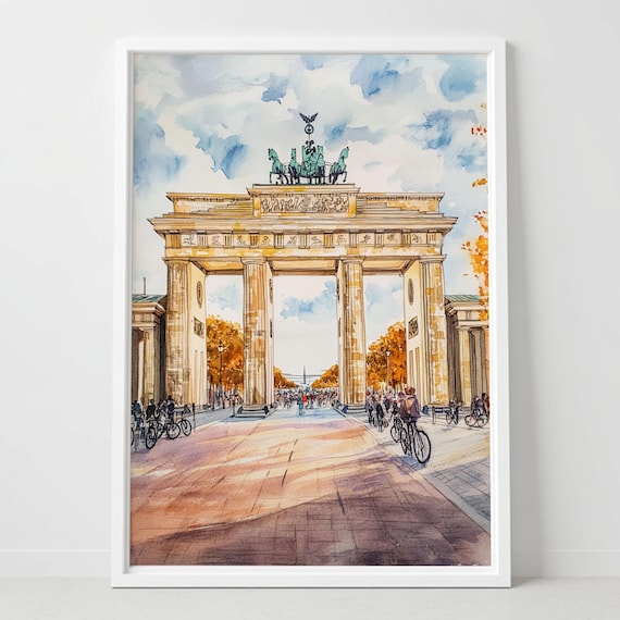 Brandenburg Gate Berlin Watercolor Landmark Autumn Street Art Poster