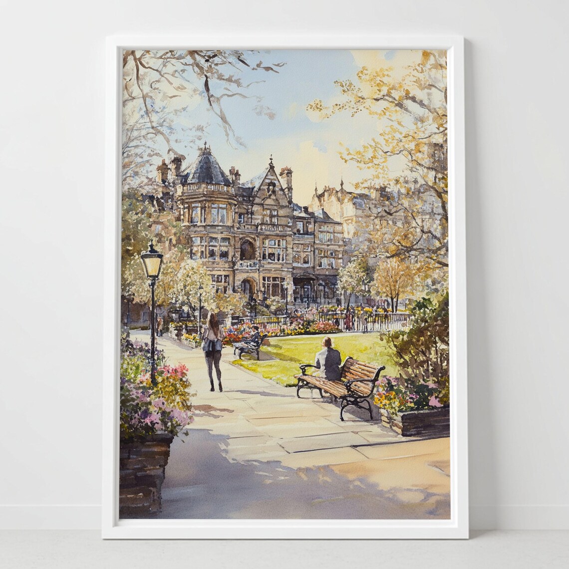 Harrogate England Victorian Gardens Town Watercolor Scene Poster