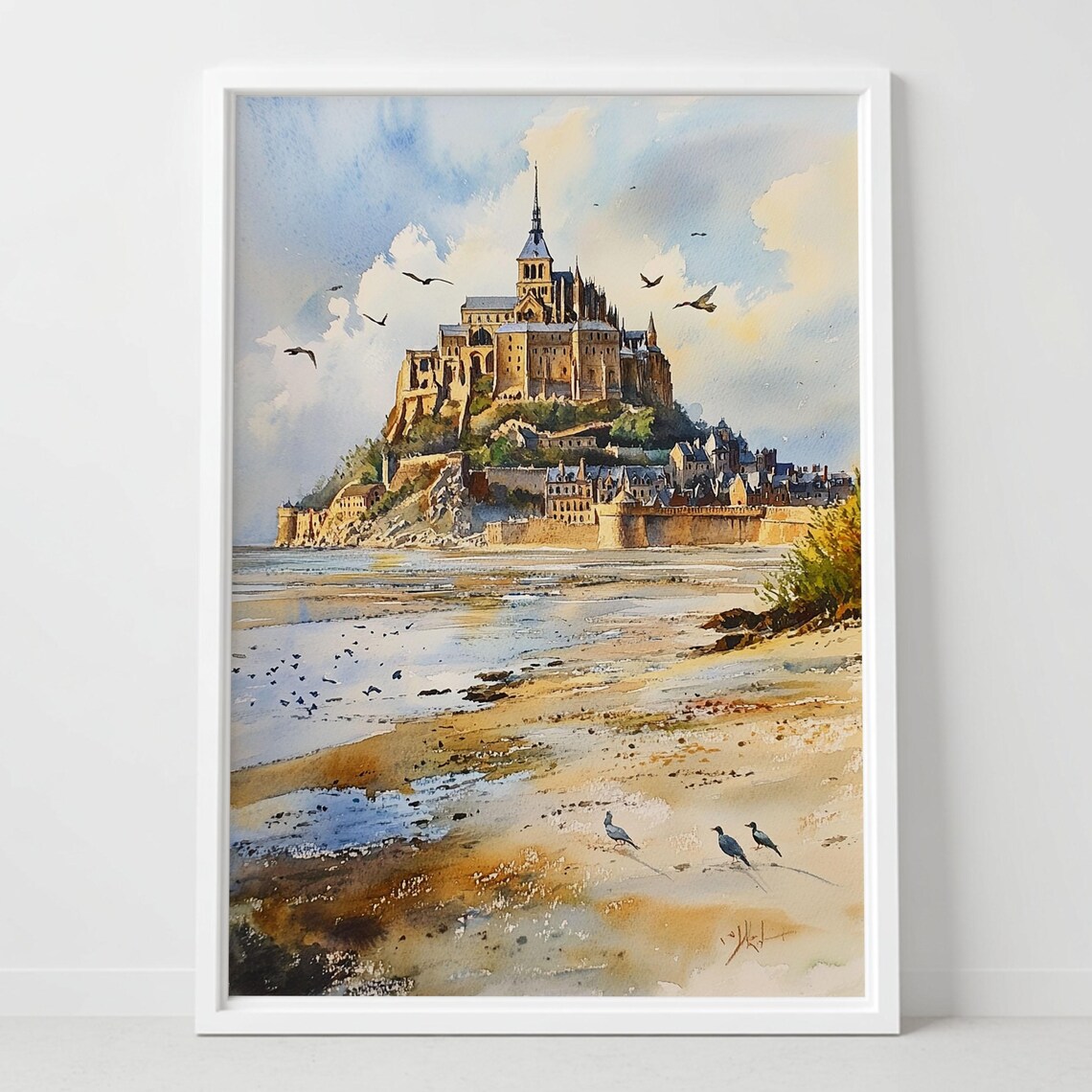 Mont Saint Michel Watercolor Normandy Tidal Island Abbey Poster