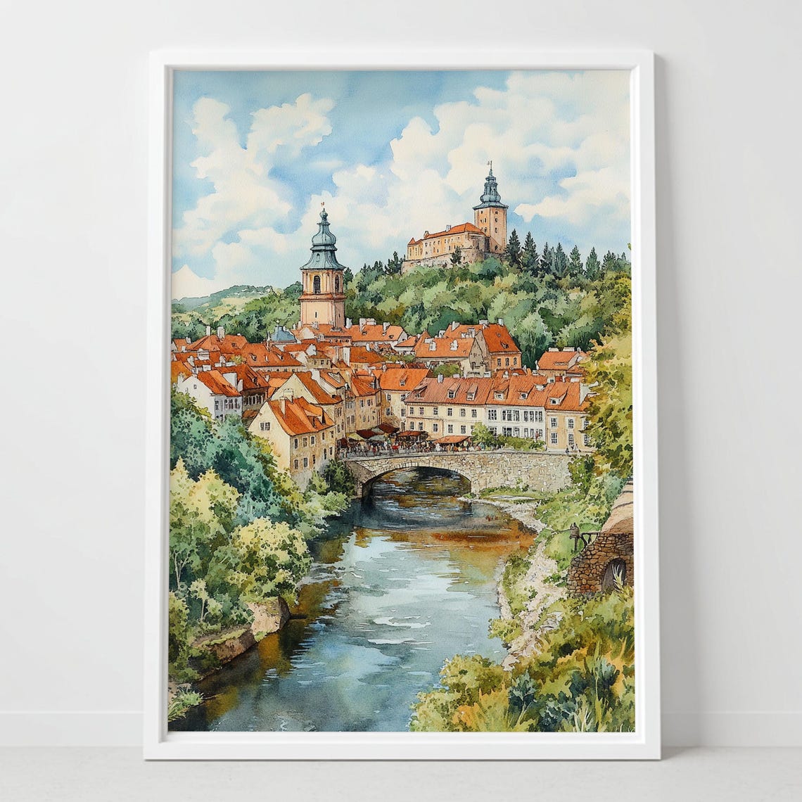 Cesky Krumlov Czech Republic Castle River Old Town Watercolor Poster