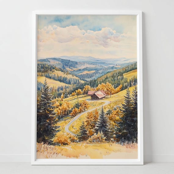 Vosges Mountains Watercolor Print French Autumn Landscape