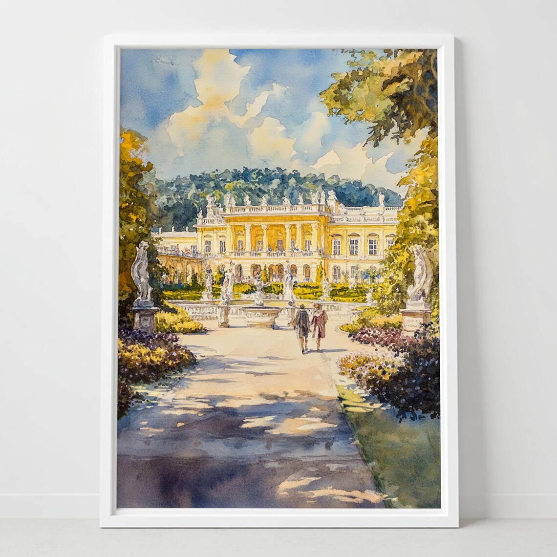 Schonbrunn Palace Vienna Gardens Statues Watercolor Travel Poster