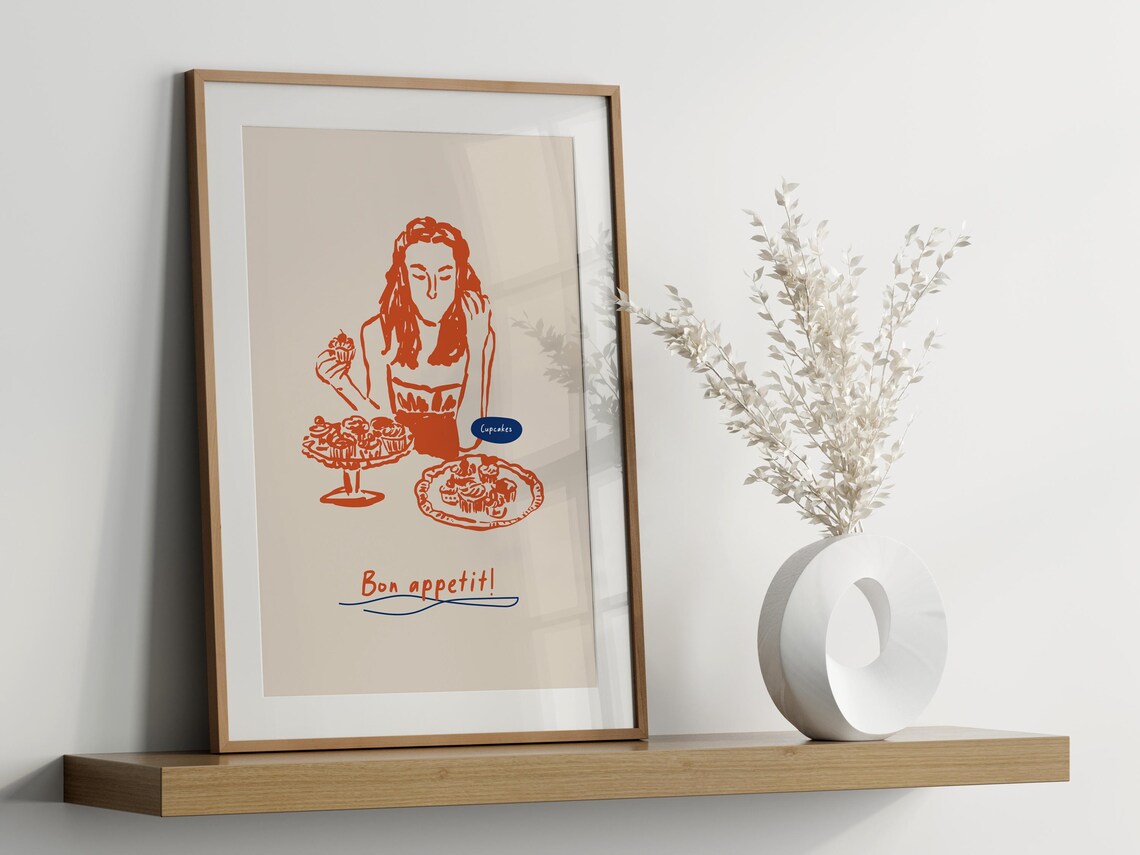 Cake Dessert Girl, Modern Style Kitchen Decor Poster - Image 3