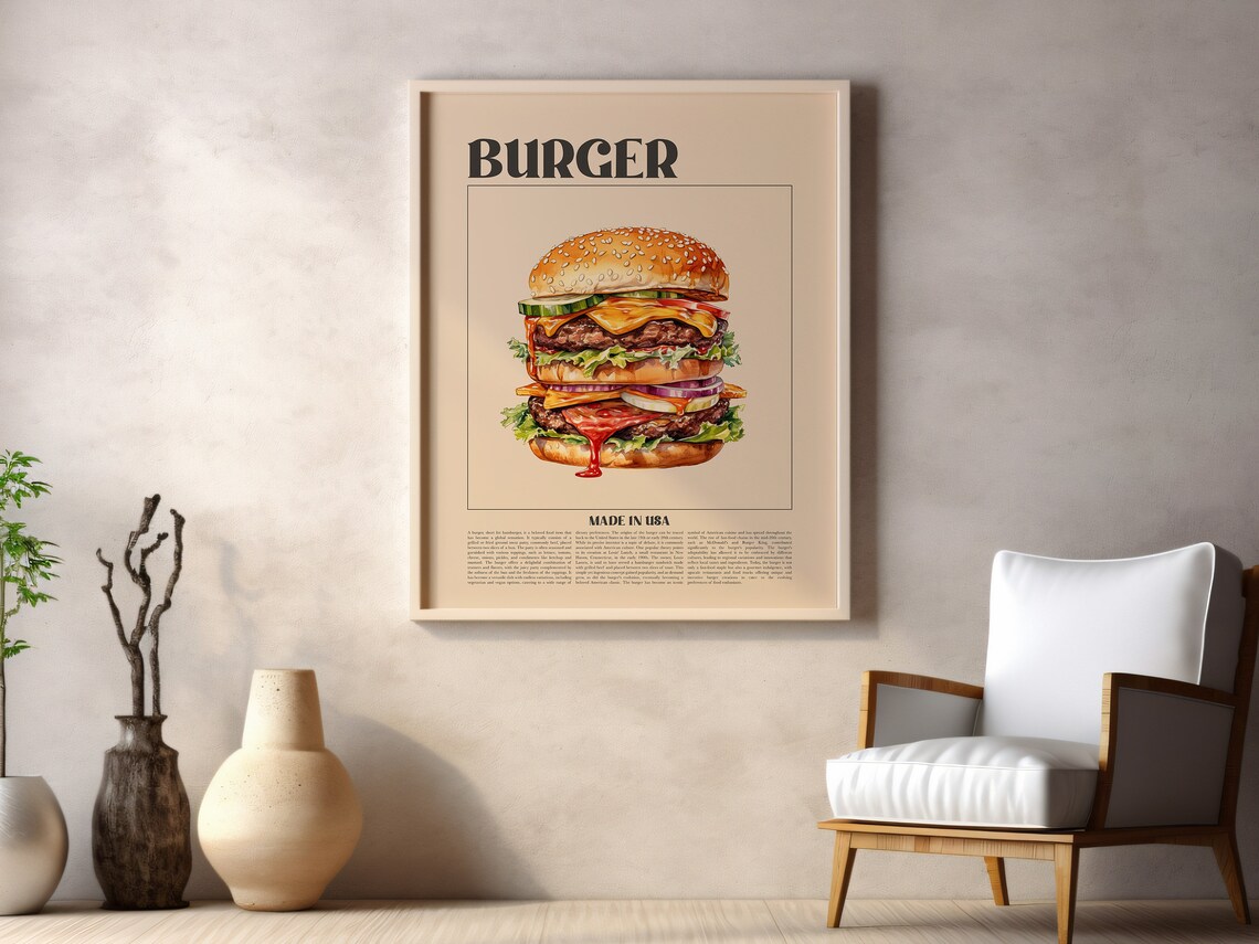 Retro Burger Vintage Hamburger, Kitchen Wall Art - Image 2