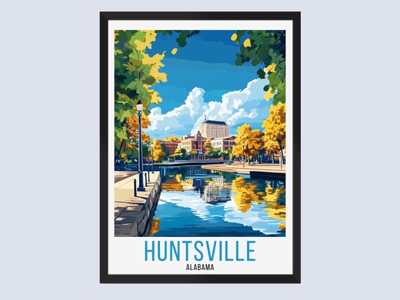 Huntsville Alabama Riverwalk Autumn Reflections Vintage Travel Poster