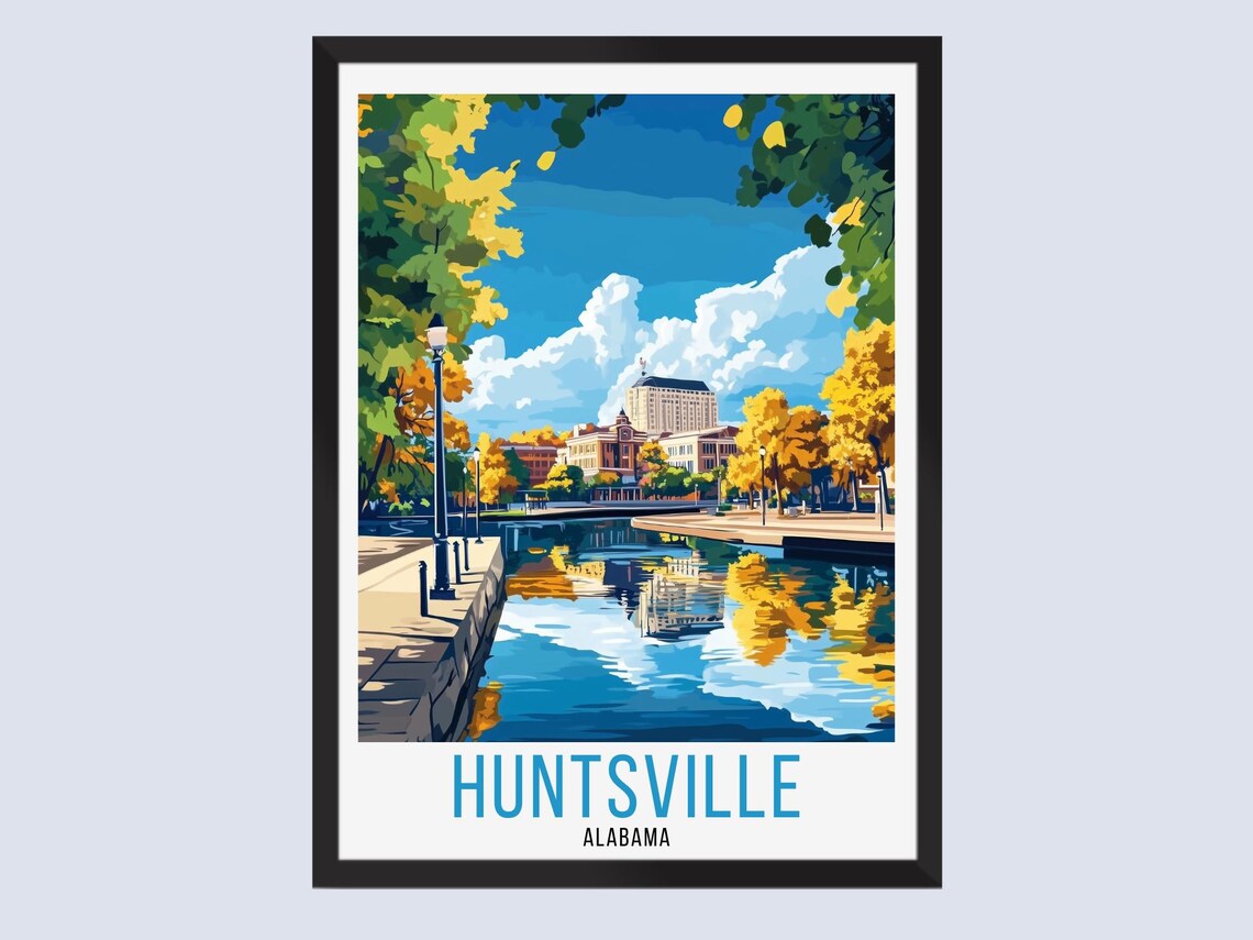 Huntsville Alabama Riverwalk Autumn Reflections Vintage Travel Poster