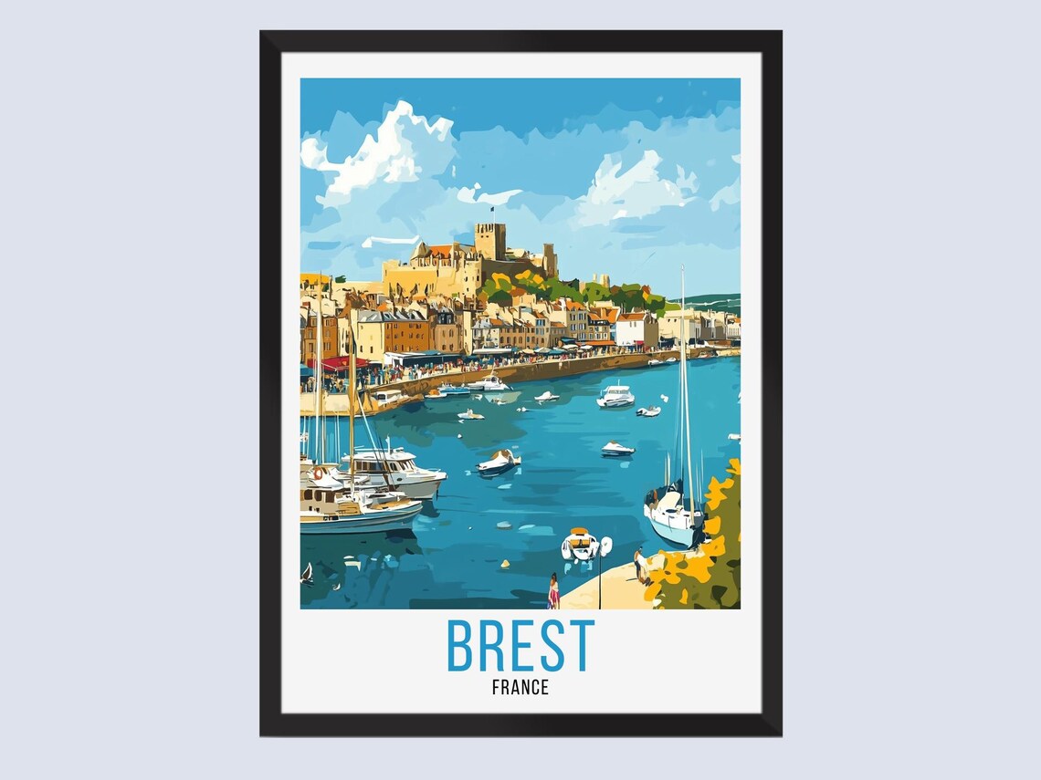 Brest France Historic Harbor Vintage Travel Poster Castle View
