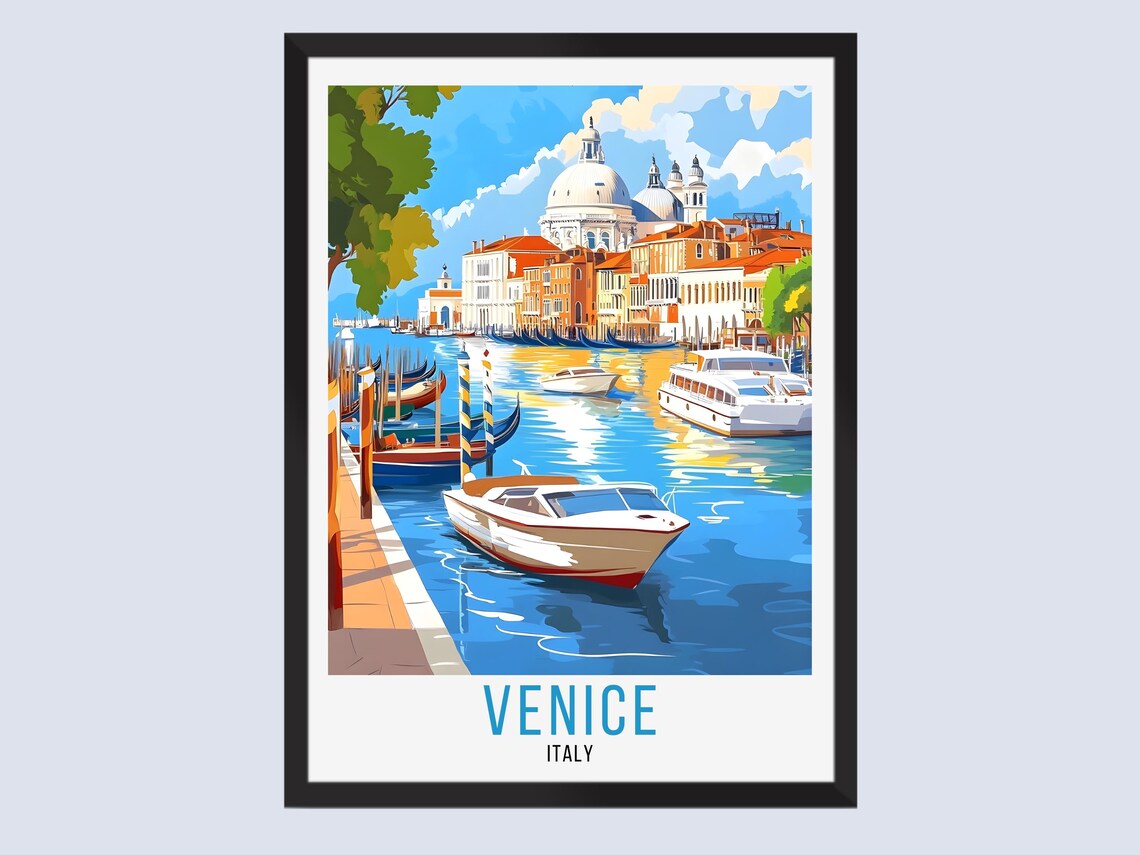 Venice Italy Grand Canal Gondolas Domed Basilica Travel Poster