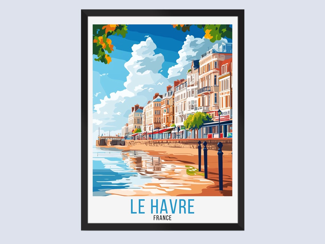 Sunny Le Havre France Seaside Promenade Colorful Travel Poster