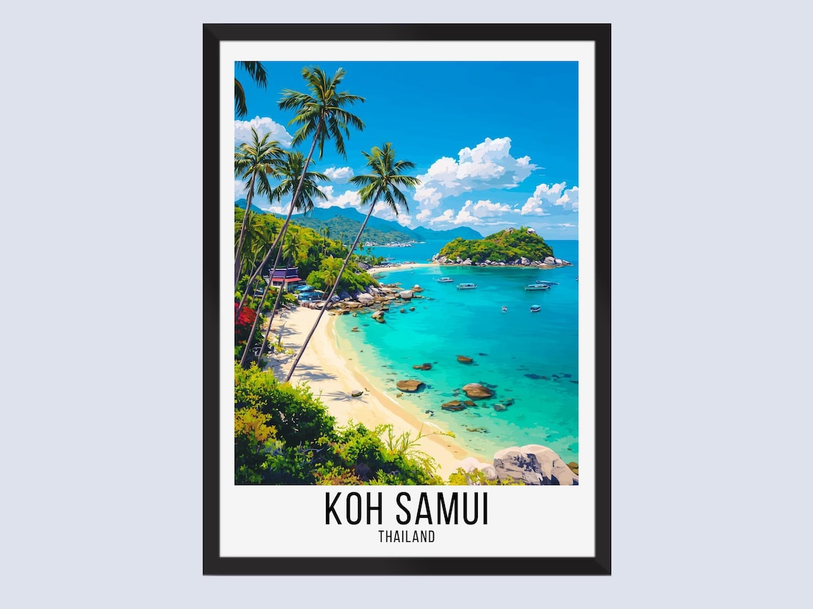 Koh Samui Thailand Palm Bay Tropical Beach Vintage Travel Poster