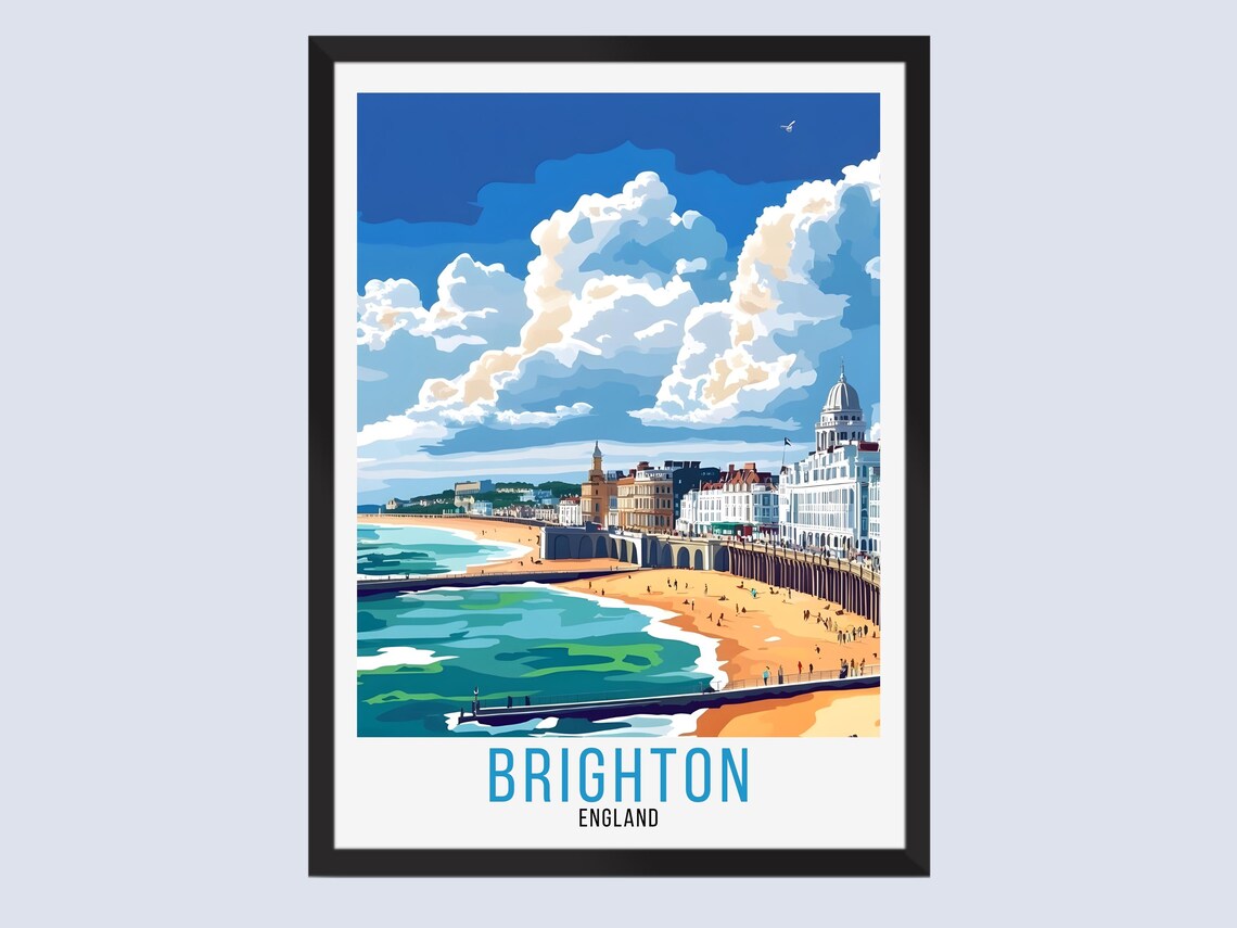 Brighton England Seafront Pier Victorian Beach Travel Poster