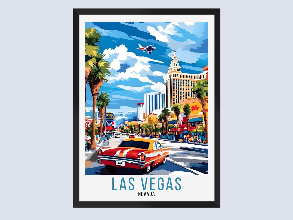 Las Vegas Nevada The Strip Classic Car Palms Vintage Travel Poster