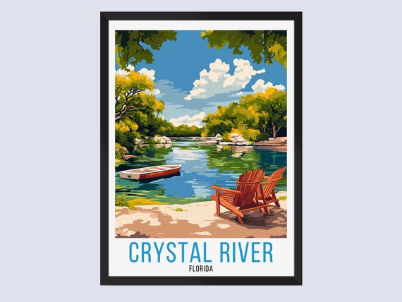 Crystal River Travel Poster Print Florida Wall Art Home Decor Gift