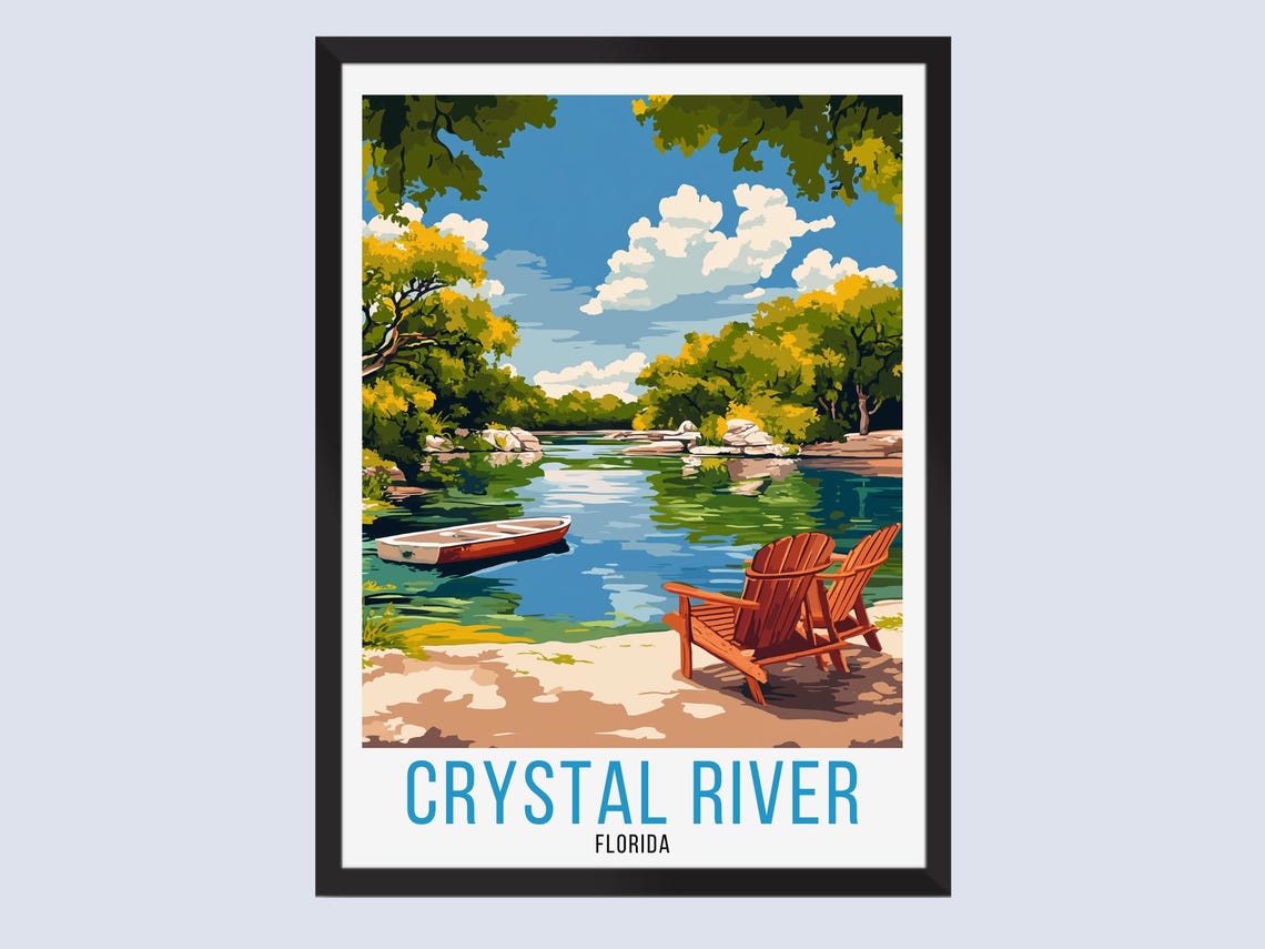 Crystal River Travel Poster Print Florida Wall Art Home Decor Gift