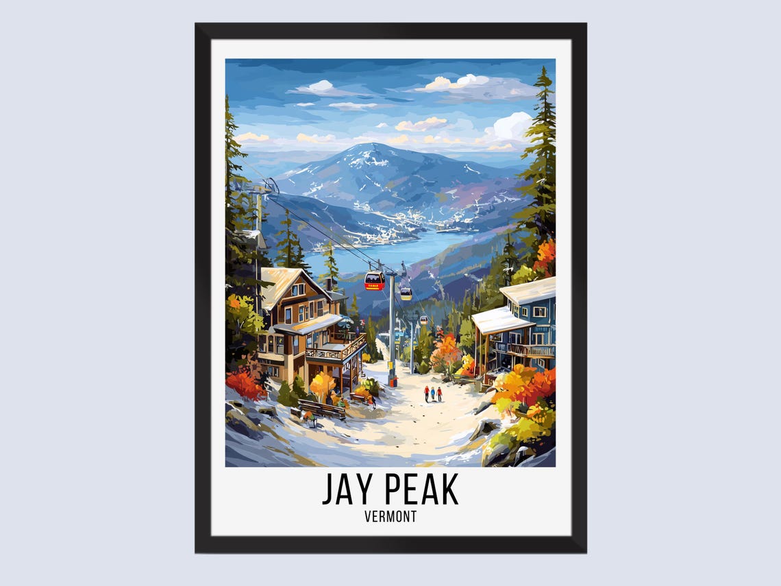 Jay Peak Vermont Ski Gondolas Autumn Mountain Vintage Travel Poster
