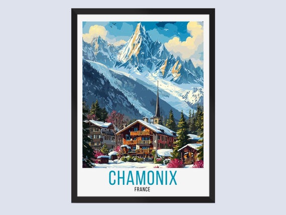 Chamonix France Travel Poster Print Wall Art Home Decor Ski Resort