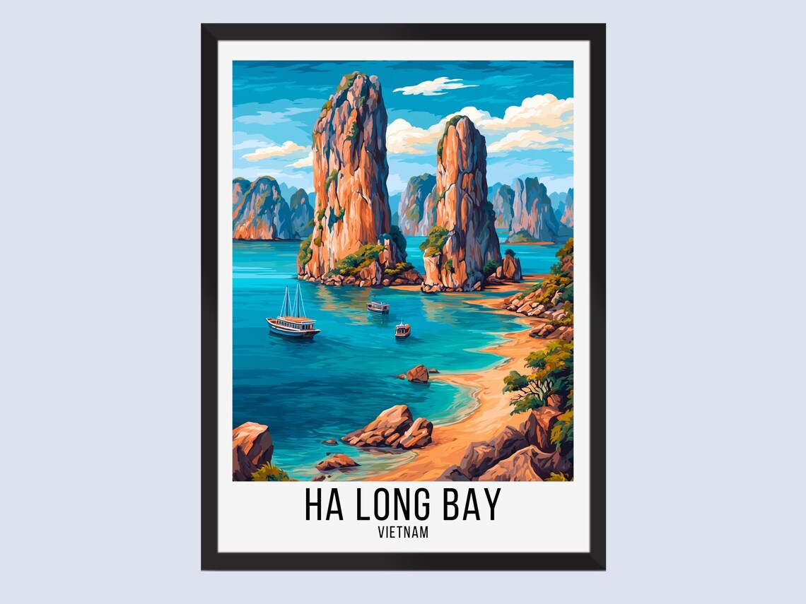 Ha Long Bay Vietnam Limestone Islands Turquoise Sea Travel Poster