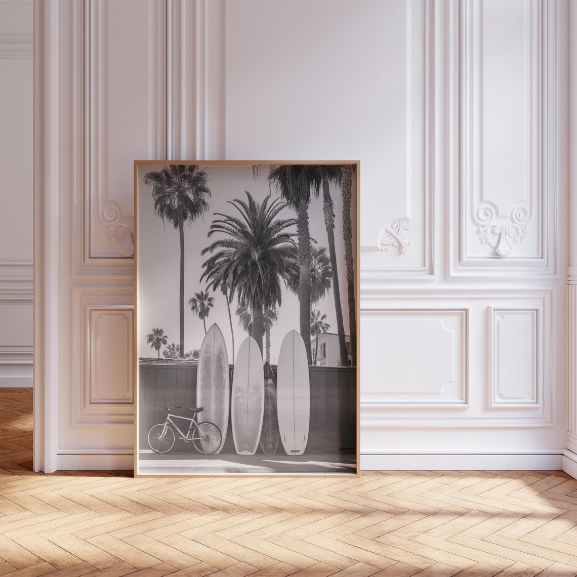 Black White Surfboards Palm Trees Coastal Photography Art Poster