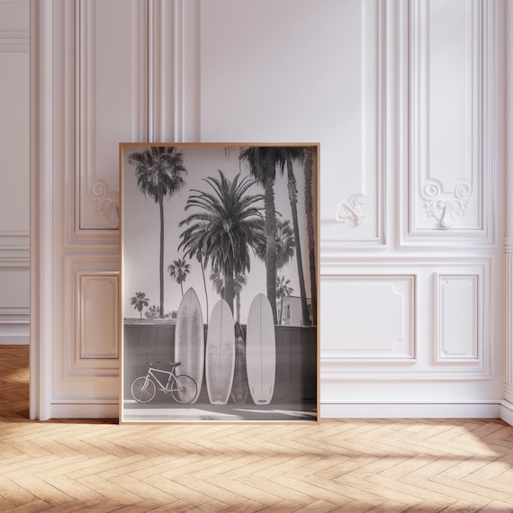 Black White Surfboards Palm Trees Coastal Photography Art Poster