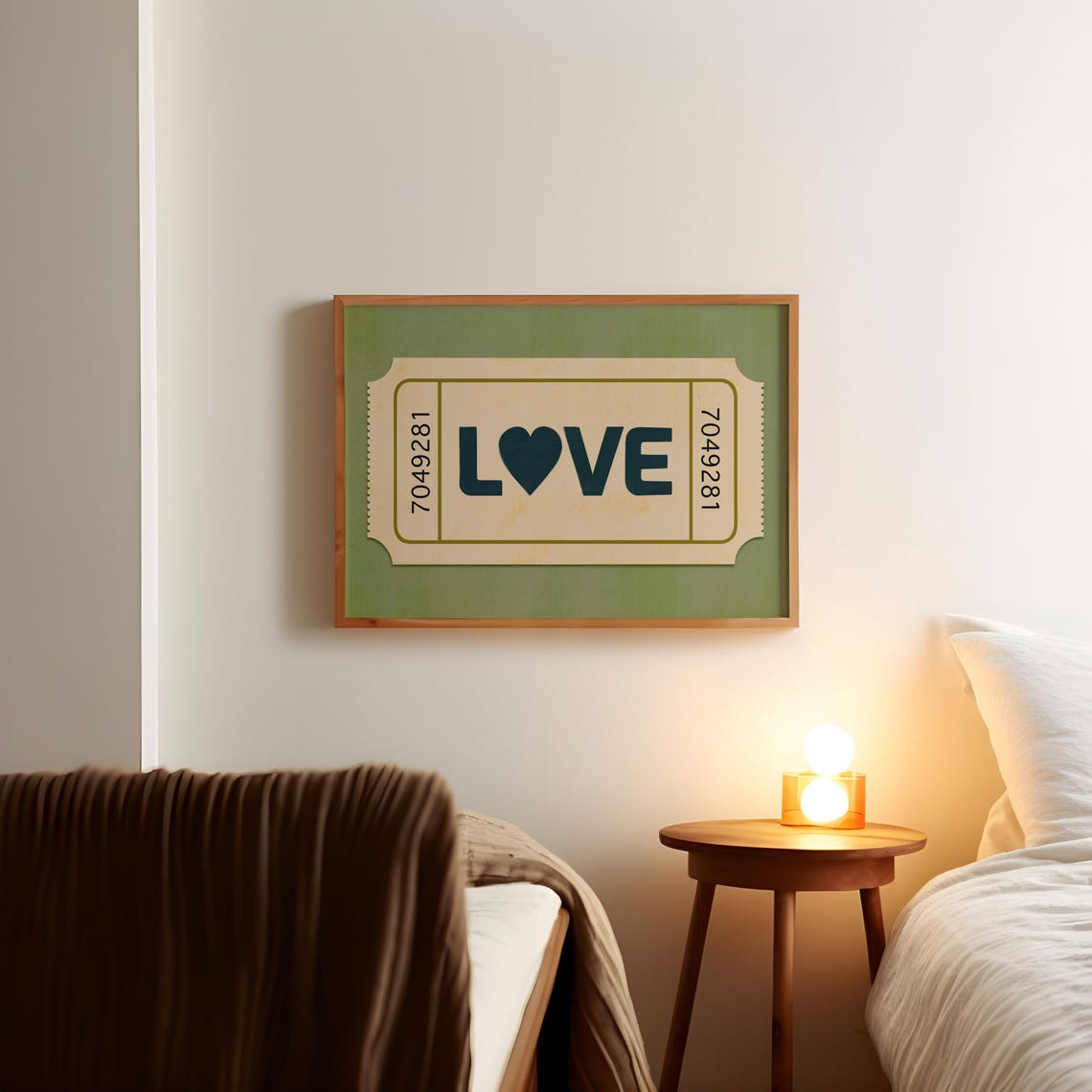 Retro Love Ticket Stub Green Vintage Bedroom Romantic Wall Art