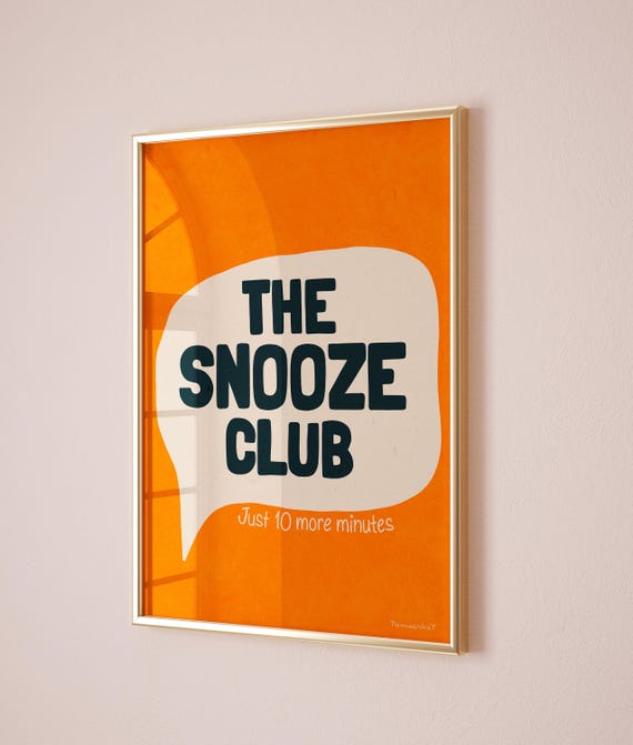 Snooze Club Print Trendy Bedroom Print Dopamine Decor Above Bed Print Sleep Poster Orange Retro Wall Art Funny Poster Art
