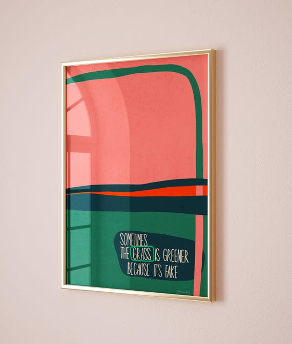 Retro Quote Print Abstract Funky Wall Art Uplifting Quote Inspirational Wall Art Retro Funny Wall Art Pink And Green Wall Art