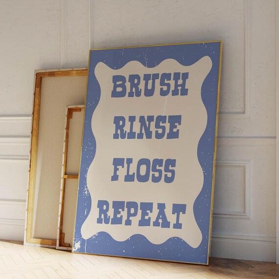 Bathroom Art Print Retro Bathroom Poster Cute Bathroom Quote Print Trendy Bathroom Wall Art Vintage Bathroom Decor Wall Art Blue