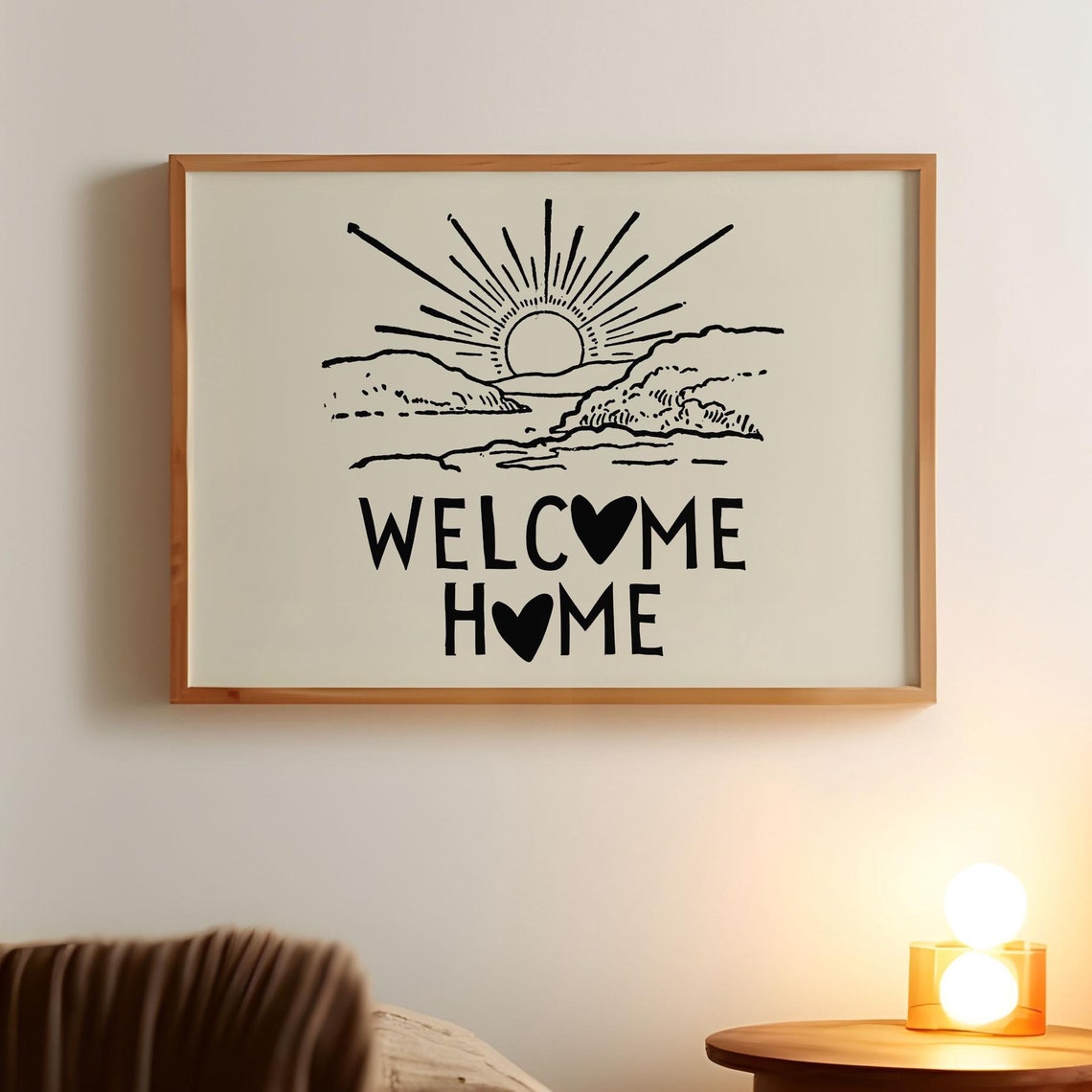 Welcome Home Sunrise Over Water Black Minimalist Wall Poster