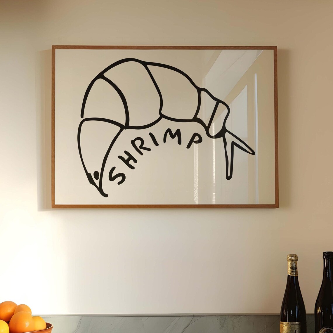 Shrimp Line Art Bold Black Horizontal Minimalist Kitchen Food Poster