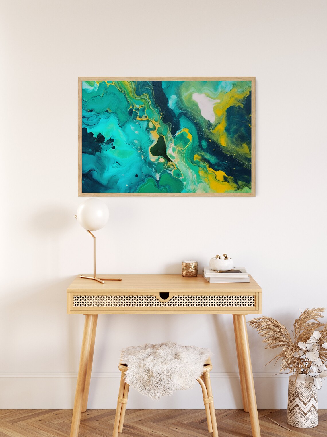 Fluid Acrylic Painting Teal Green Gold Marbled Abstract Poster - Image 2