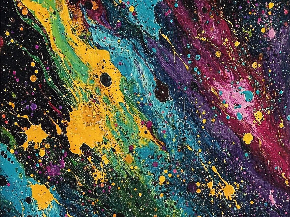Cosmic Chaos Color Splatter Abstract Painting Modern Art Poster - Image 2