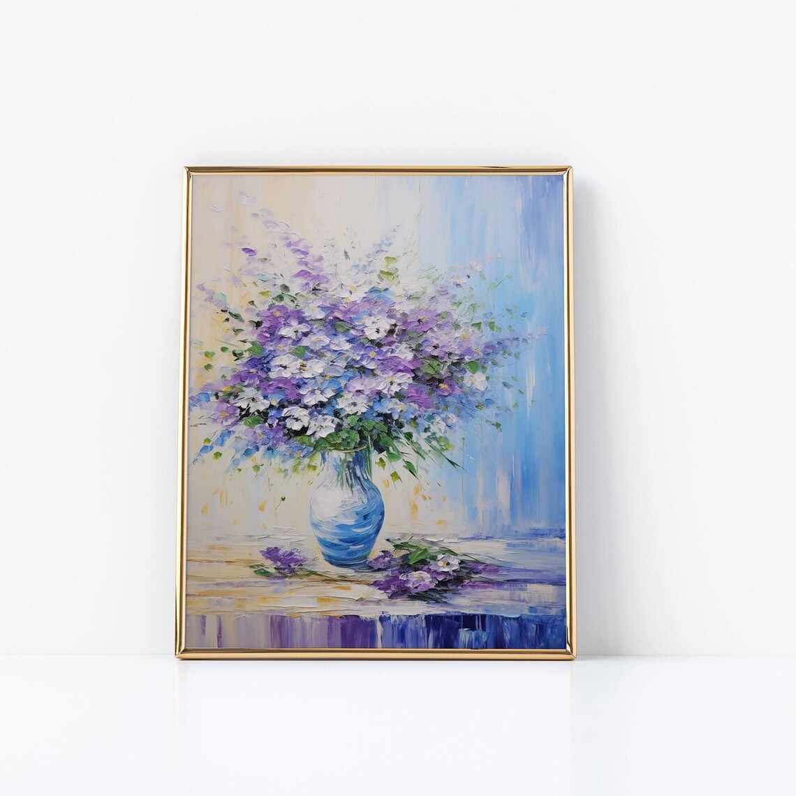 Violet Blossom Bouquet Blue Vase Impressionist Floral Poster - Image 2