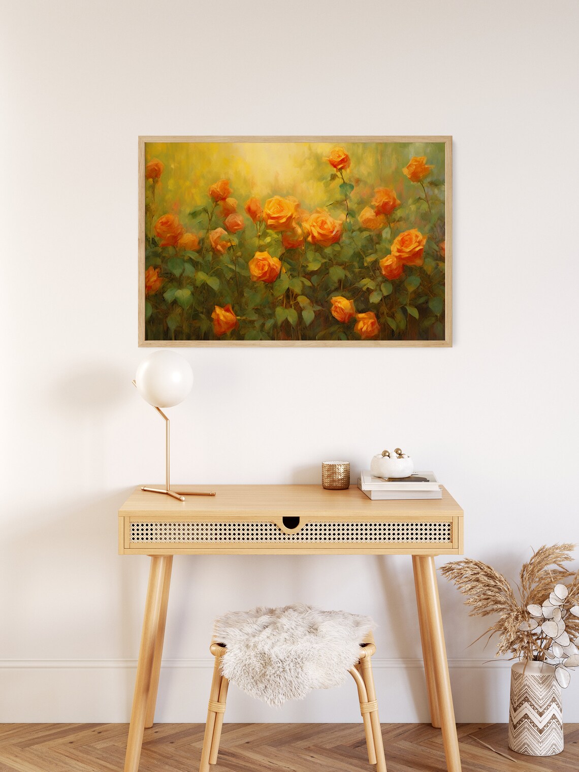 Orange Yellow Roses Golden Glow Romantic Floral Oil Painting Poster - Image 3