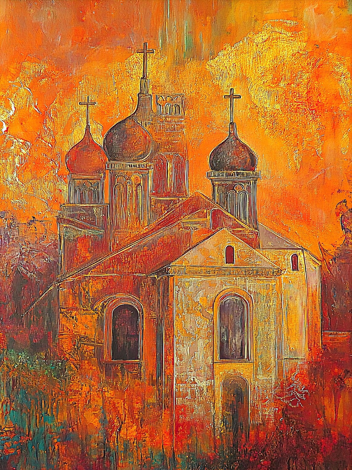 Golden Onion Dome Church Klimt Inspired Abstract Oil Painting Poster - Image 3