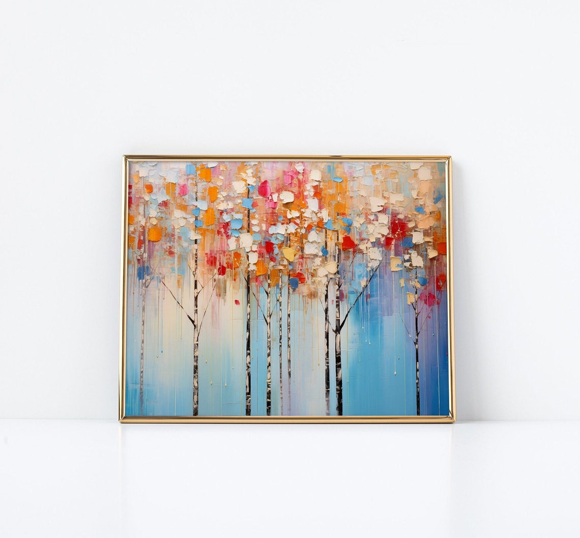 Abstract Birch Trees With Colorful Autumn Foliage Mosaic Art Poster - Image 3