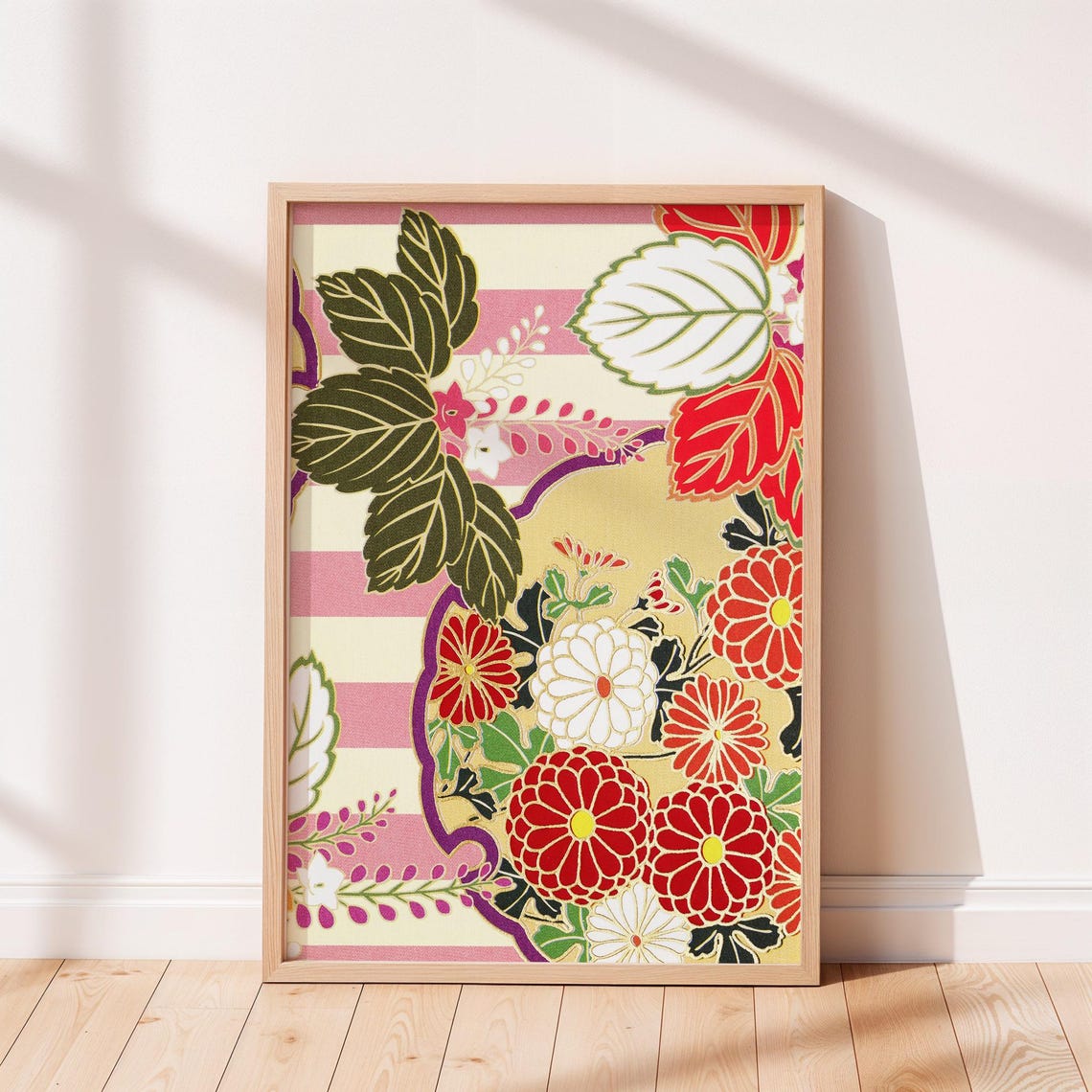 Japanese Kimono Chrysanthemum Floral Textile Pattern Asian Wall Art