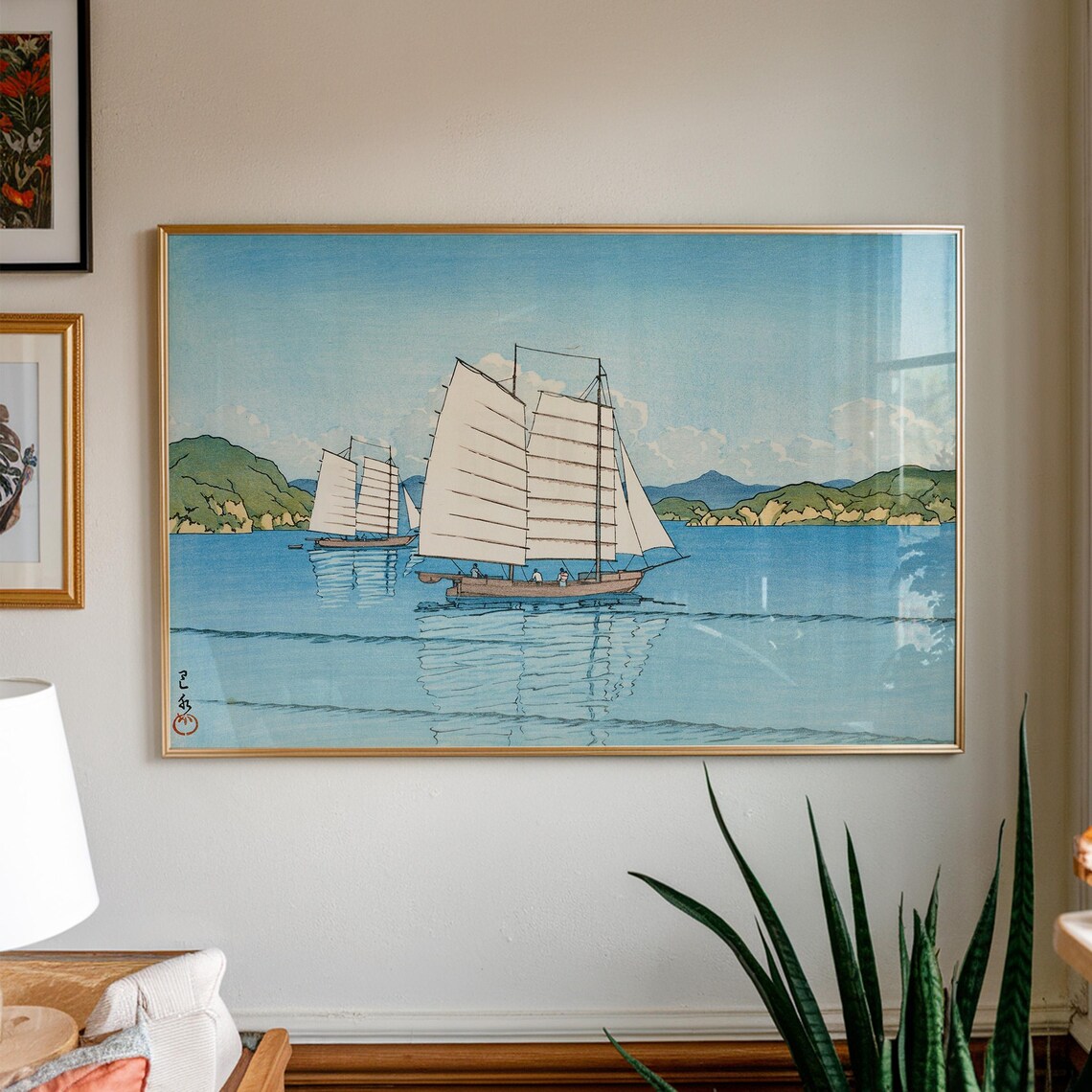 Vintage Japanese Print Inland Sea By Kawase Hasui Coastal Decor Sailboat Painting Living Room Large Wall Art Ukiyoe