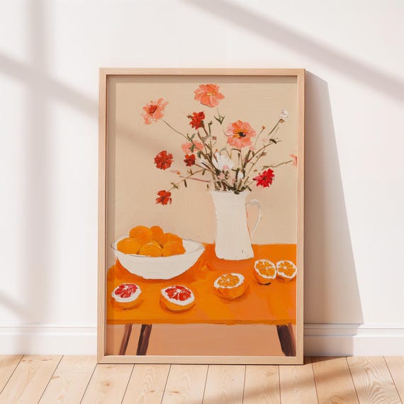 Colorful Wall Art Painting Print Citrus On The Table Orange Decor Apartment Unframed